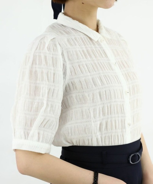 an another angelus（アンアナザーアンジェラス）の「ラインストーン釦シャーリングブラウス/ananotherangelus（シャツ/ブラウス・レディース・オフホワイト/ライトグリーン・FREE）」の9枚目の写真