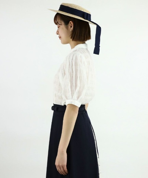 an another angelus（アンアナザーアンジェラス）の「ラインストーン釦シャーリングブラウス/ananotherangelus（シャツ/ブラウス・レディース・オフホワイト/ライトグリーン・FREE）」の12枚目の写真