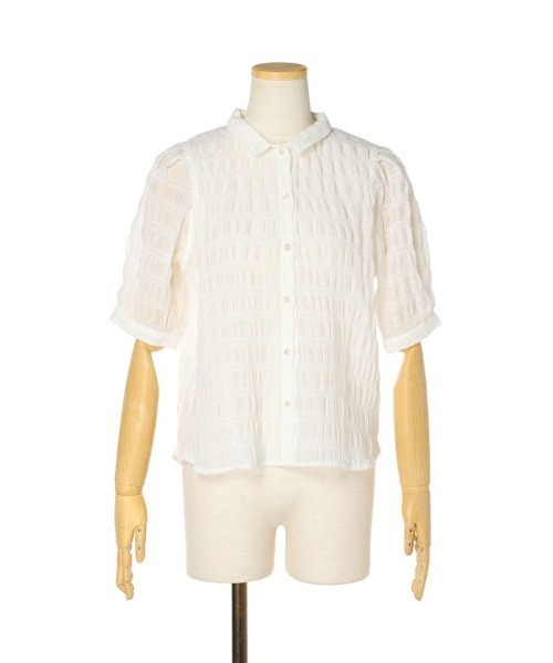 an another angelus（アンアナザーアンジェラス）の「ラインストーン釦シャーリングブラウス/ananotherangelus（シャツ/ブラウス・レディース・オフホワイト/ライトグリーン・FREE）」の17枚目の写真