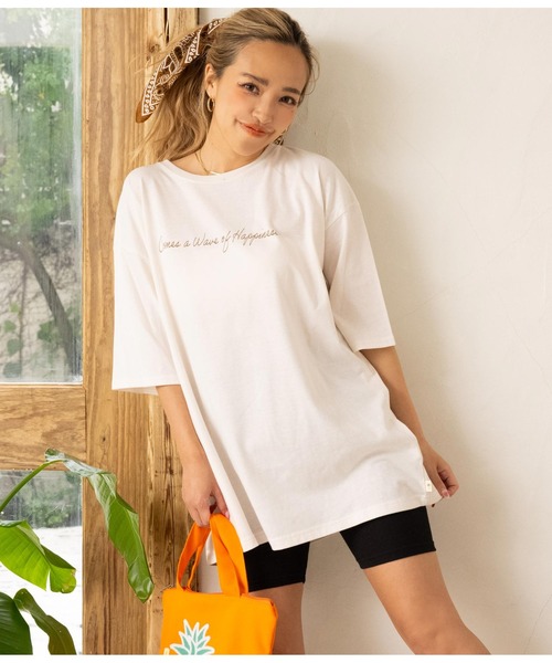 anap mimpi(アナップミンピ)の「メッセージ プリント ビッグ Tシャツ(Tシャツ/カットソー・レディース・ホワイト/ベージュ系その他/ネイビー・FREE)」の9枚目の写真