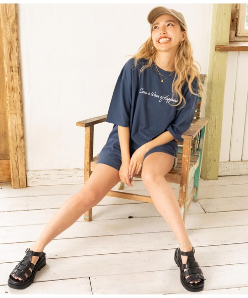 anap mimpi(アナップミンピ)の「メッセージ プリント ビッグ Tシャツ(Tシャツ/カットソー・レディース・ホワイト/ベージュ系その他/ネイビー・FREE)」の18枚目の写真