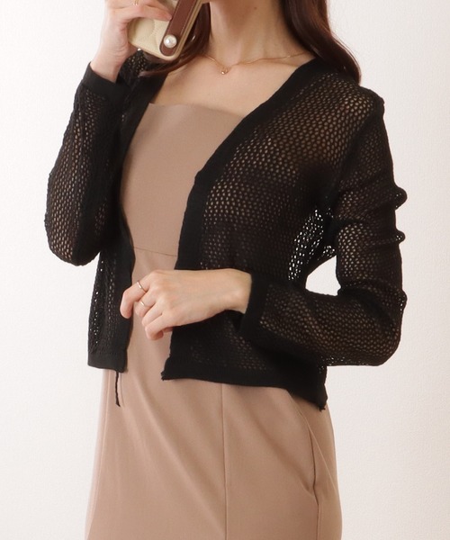 Lace Ladies（レースレディース）の「Vネック コンパクト 透かし編み ニット カーディガン（カーディガン/ボレロ・レディース・ブラック/アイボリー/ブラウン/ホワイト・FREE）」の9枚目の写真