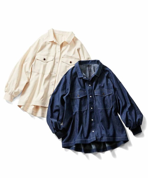 Live in comfort（リブインコンフォート）の「リブ　イン　コンフォート　ばさっとはおれる　軽やかコットンシャツジャケット（シャツ/ブラウス・レディース・インディゴブルー/オフホワイト/ブラック系その他・LARGE/MEDIUM/X-LARGE/SMALL/XX-LARGE/XXX-LARGE）」の9枚目の写真
