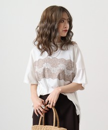 BRODIAEA（ブローディア）の「BRODIAEA ローズペトール加工　レースプリントTシャツ（Tシャツ/カットソー・レディース）」