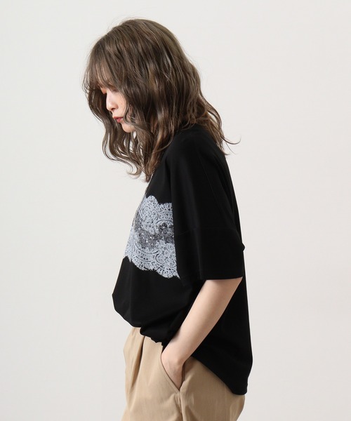tシャツ BRODIAEA ローズペトール加工　レースプリントTシャツ レディース tシャツ BRODIAEA ローズペトール加工 レースプリントTシャツ
