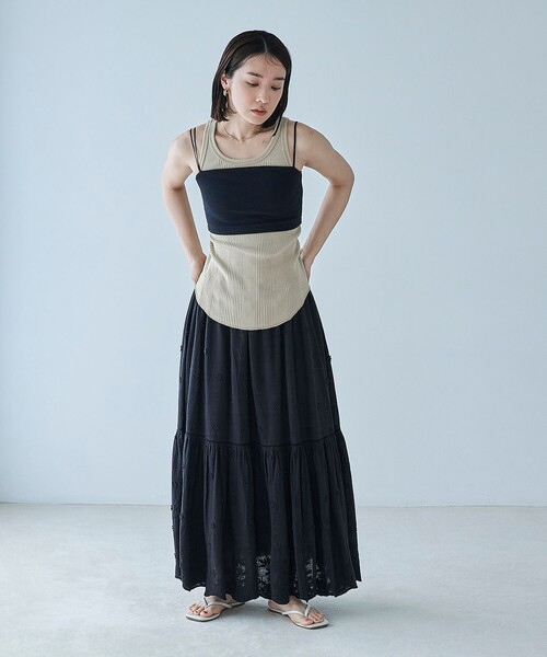 FREAK'S STORE（フリークスストア）の「FREAK’S STORE/フリークスストア ベアトップ＆アメリカンスリーブタンクトップ セット（タンクトップ・レディース・オフホワイト/ベージュ/ブラック・ﾌﾘ-）」の5枚目の写真