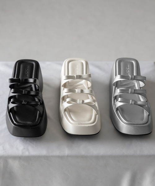 セール】【 3color 】ストラップリボンプラットフォーム厚底