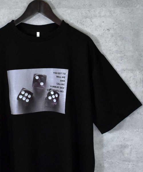 Ritzy（リッツィー）の「ダンボールニット クルーネック転写プリントTシャツ(DICE) レディース メンズ（Tシャツ/カットソー・メンズ・ブラック/ホワイト/チャコール・LARGE/X-LARGE/MEDIUM）」の3枚目の写真