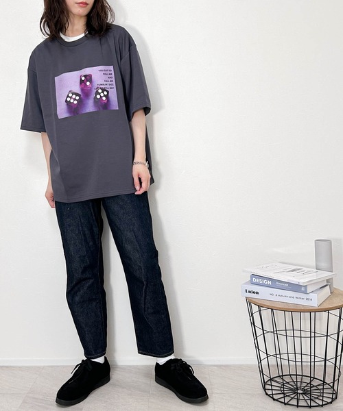Ritzy（リッツィー）の「ダンボールニット クルーネック転写プリントTシャツ(DICE) レディース メンズ（Tシャツ/カットソー・メンズ・ブラック/ホワイト/チャコール・LARGE/X-LARGE/MEDIUM）」の8枚目の写真