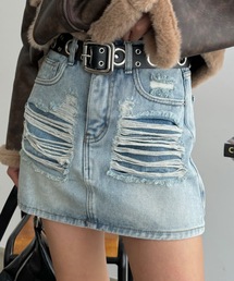 SHAGGIE | ダメージ加工インナーショーツ付きデニムミニスカート(デニムスカート)