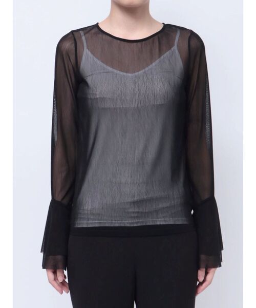 LAGUNAMOON(ラグナムーン)の「フレアスリーブチュールトップス(Tシャツ/カットソー・レディース・アイボリー/ブラック・FREE)」の3枚目の写真