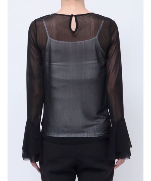 LAGUNAMOON(ラグナムーン)の「フレアスリーブチュールトップス(Tシャツ/カットソー・レディース・アイボリー/ブラック・FREE)」の5枚目の写真