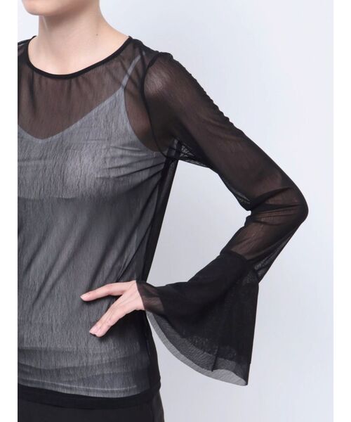 LAGUNAMOON(ラグナムーン)の「フレアスリーブチュールトップス(Tシャツ/カットソー・レディース・アイボリー/ブラック・FREE)」の7枚目の写真