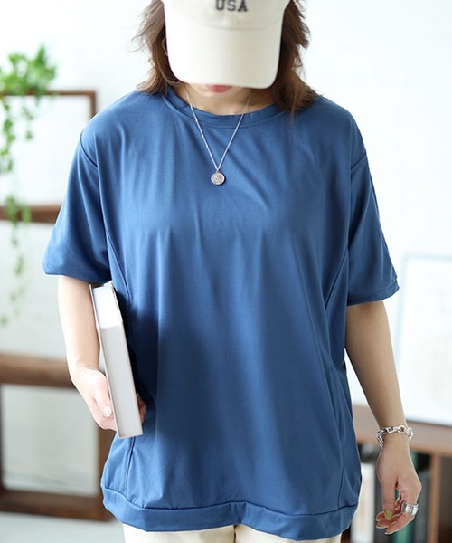 GOLDJAPAN(ゴールドジャパン)の「ストレッチドルマントップス【大きいサイズ対応】(Tシャツ/カットソー・レディース・ネイビー/ホワイト/ピンク/ブラック・3L/4L/LL)」の3枚目の写真