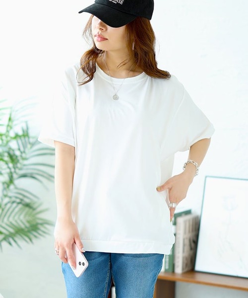 GOLDJAPAN(ゴールドジャパン)の「ストレッチドルマントップス【大きいサイズ対応】(Tシャツ/カットソー・レディース・ネイビー/ホワイト/ピンク/ブラック・3L/4L/LL)」の1枚目の写真