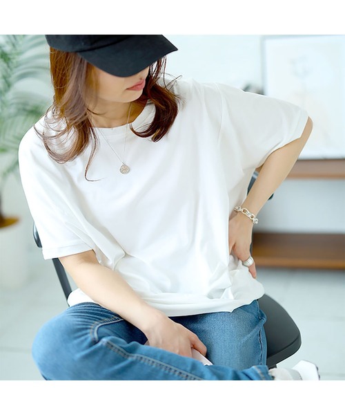 GOLDJAPAN(ゴールドジャパン)の「ストレッチドルマントップス【大きいサイズ対応】(Tシャツ/カットソー・レディース・ネイビー/ホワイト/ピンク/ブラック・3L/4L/LL)」の8枚目の写真