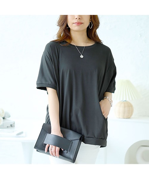 GOLDJAPAN(ゴールドジャパン)の「ストレッチドルマントップス【大きいサイズ対応】(Tシャツ/カットソー・レディース・ネイビー/ホワイト/ピンク/ブラック・3L/4L/LL)」の10枚目の写真