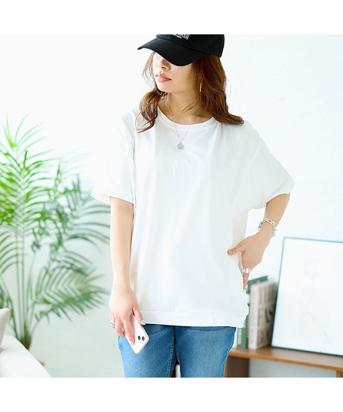 GOLDJAPAN(ゴールドジャパン)の「ストレッチドルマントップス【大きいサイズ対応】(Tシャツ/カットソー・レディース・ネイビー/ホワイト/ピンク/ブラック・3L/4L/LL)」の12枚目の写真
