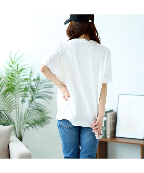 GOLDJAPAN(ゴールドジャパン)の「ストレッチドルマントップス【大きいサイズ対応】(Tシャツ/カットソー・レディース・ネイビー/ホワイト/ピンク/ブラック・3L/4L/LL)」の13枚目の写真
