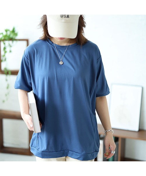 GOLDJAPAN(ゴールドジャパン)の「ストレッチドルマントップス【大きいサイズ対応】(Tシャツ/カットソー・レディース・ネイビー/ホワイト/ピンク/ブラック・3L/4L/LL)」の16枚目の写真