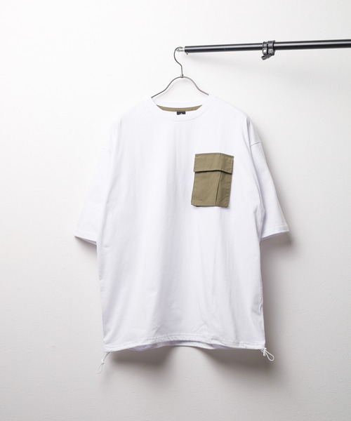 NO WAY(ノーウェイ)の「/布帛ポケット/ショートスリーブ コットンTシャツ(Tシャツ/カットソー・メンズ・ホワイト/ブラック/マルチ・MEDIUM/LARGE)」の2枚目の写真