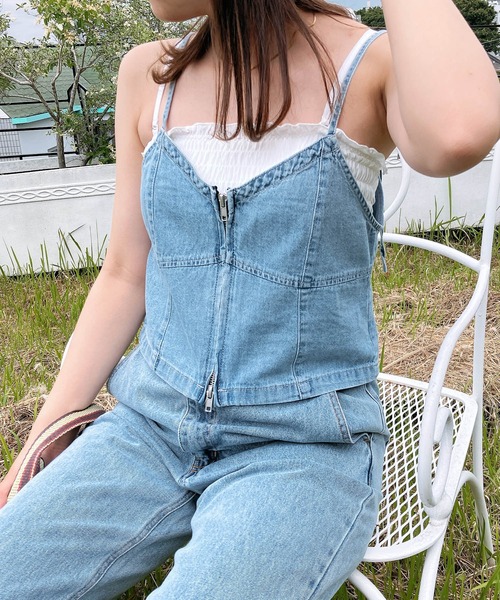 AS KNOW AS plus(アズノゥアズプラス)の「◎アソートデザイン フロントジップデニムビスチェ フロントリボンデニムチュールキャミ(キャミソール・レディース・ブラック系1/ブラック系/ブルー系/ブルー系1・FREE)」の8枚目の写真