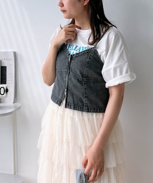 AS KNOW AS plus(アズノゥアズプラス)の「◎アソートデザイン フロントジップデニムビスチェ フロントリボンデニムチュールキャミ(キャミソール・レディース・ブラック系1/ブラック系/ブルー系/ブルー系1・FREE)」の17枚目の写真