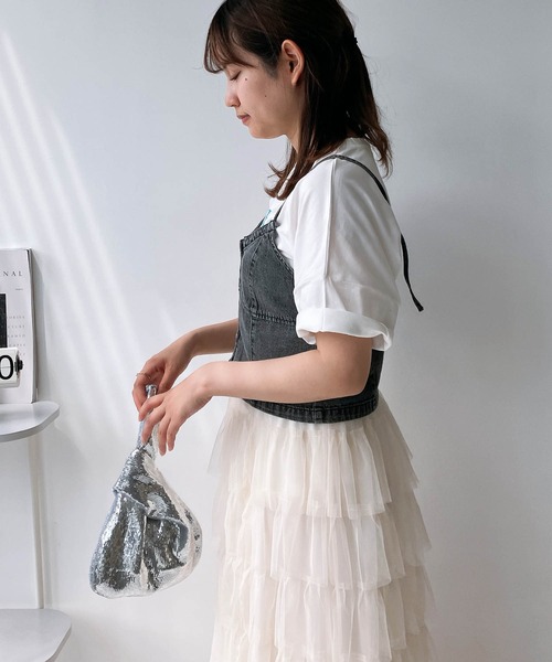 AS KNOW AS plus(アズノゥアズプラス)の「◎アソートデザイン フロントジップデニムビスチェ フロントリボンデニムチュールキャミ(キャミソール・レディース・ブラック系1/ブラック系/ブルー系/ブルー系1・FREE)」の20枚目の写真