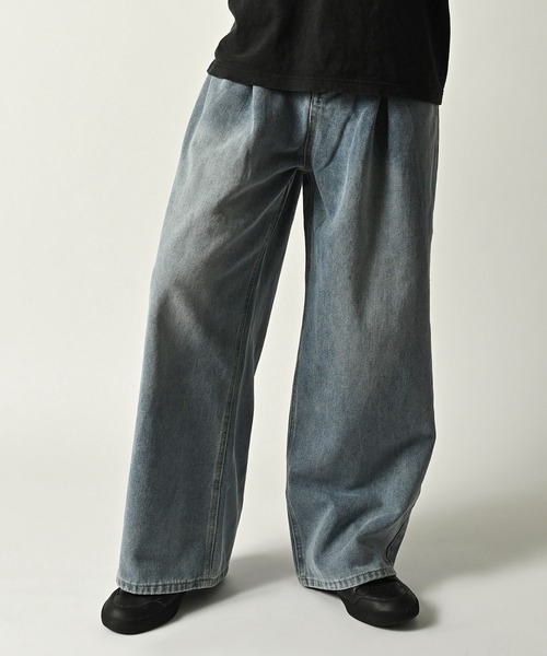ONE DAY KMC （ワンデイケーエムシー）の「デニム ワイドテーパードPANTS（デニムパンツ・メンズ・ブラック/ブラック系その他/インディゴブルー/ライトインディゴブルー・SMALL/MEDIUM/LARGE）」の4枚目の写真