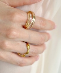 【2set/ステンレス】クリアメタルデザイン セットリング-clear metal design set ring-