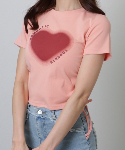 Lace Ladies(レースレディース)の「サイド シャーリング コンパクト 半袖 プリント トップス(Tシャツ/カットソー・レディース・ホワイト/ピンク/グレー・S/M/XL)」の8枚目の写真