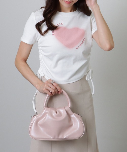 Lace Ladies(レースレディース)の「サイド シャーリング コンパクト 半袖 プリント トップス(Tシャツ/カットソー・レディース・ホワイト/ピンク/グレー・S/M/XL)」の12枚目の写真
