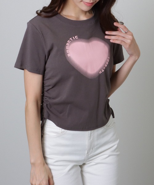 Lace Ladies(レースレディース)の「サイド シャーリング コンパクト 半袖 プリント トップス(Tシャツ/カットソー・レディース・ホワイト/ピンク/グレー・S/M/XL)」の14枚目の写真