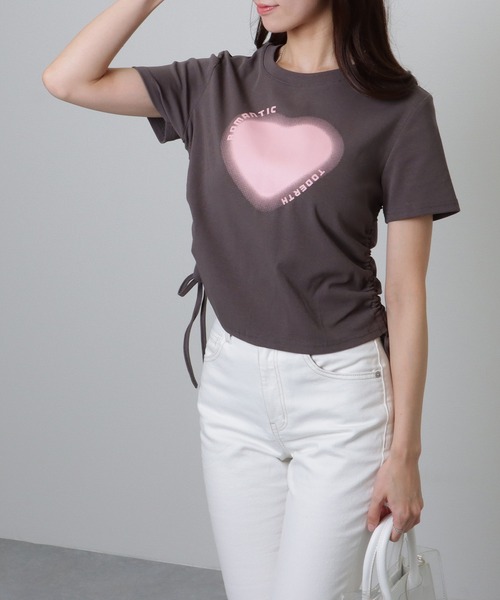 Lace Ladies(レースレディース)の「サイド シャーリング コンパクト 半袖 プリント トップス(Tシャツ/カットソー・レディース・ホワイト/ピンク/グレー・S/M/XL)」の16枚目の写真