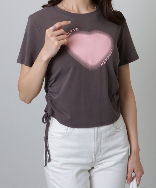 Lace Ladies(レースレディース)の「サイド シャーリング コンパクト 半袖 プリント トップス(Tシャツ/カットソー・レディース・ホワイト/ピンク/グレー・S/M/XL)」の17枚目の写真