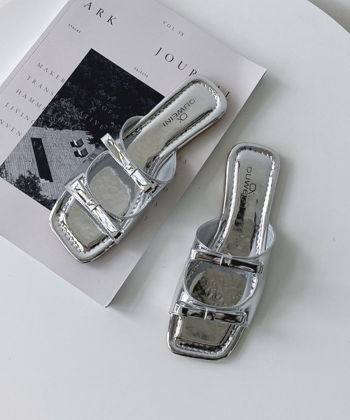 AS KNOW AS plus(アズノゥアズプラス)の「スクエアダブルリボンフラットサンダル【ZOZOTOWN限定アイテム】(サンダル・レディース・ブラック/ピンク/シルバー・M/L)」の7枚目の写真