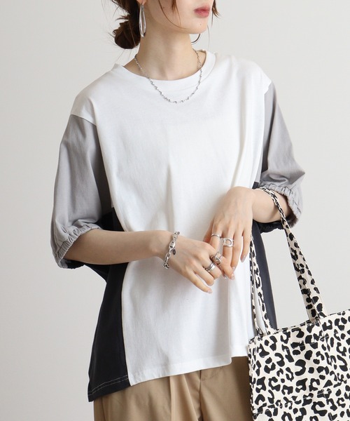 Quelle Chance(ケルシャンス)の「Quelle chance 配色切替プルオーバー(Tシャツ/カットソー・レディース・グレー/チャコールグレー/オフホワイト・M)」の2枚目の写真