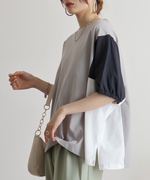 Quelle Chance(ケルシャンス)の「Quelle chance 配色切替プルオーバー(Tシャツ/カットソー・レディース・グレー/チャコールグレー/オフホワイト・M)」の16枚目の写真