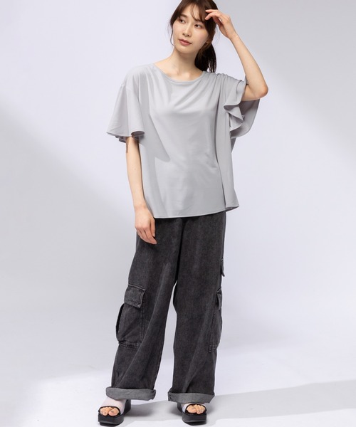 AnNet(アネット)の「【ウエストゴム仕様】 ウォッシュ加工 デニム カーゴパンツ(カーゴパンツ・レディース・ダークグレー/ブルー・4L/3L)」の7枚目の写真