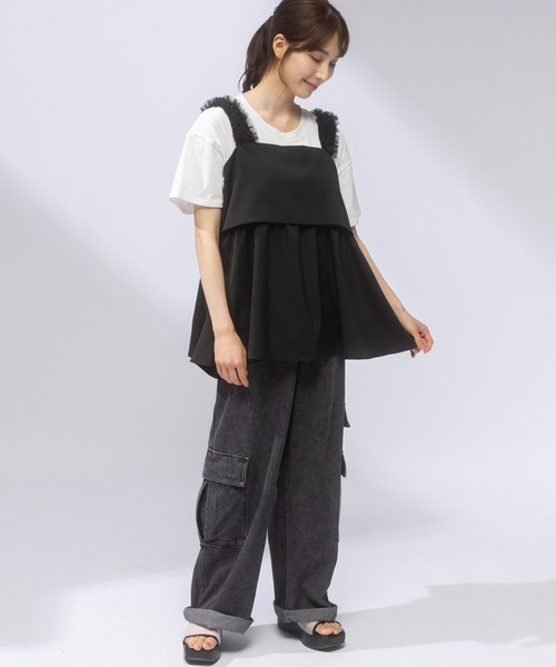 AnNet(アネット)の「【ウエストゴム仕様】 ウォッシュ加工 デニム カーゴパンツ(カーゴパンツ・レディース・ダークグレー/ブルー・4L/3L)」の9枚目の写真