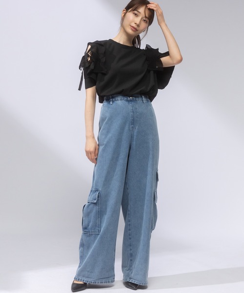 AnNet(アネット)の「【ウエストゴム仕様】 ウォッシュ加工 デニム カーゴパンツ(カーゴパンツ・レディース・ダークグレー/ブルー・4L/3L)」の14枚目の写真