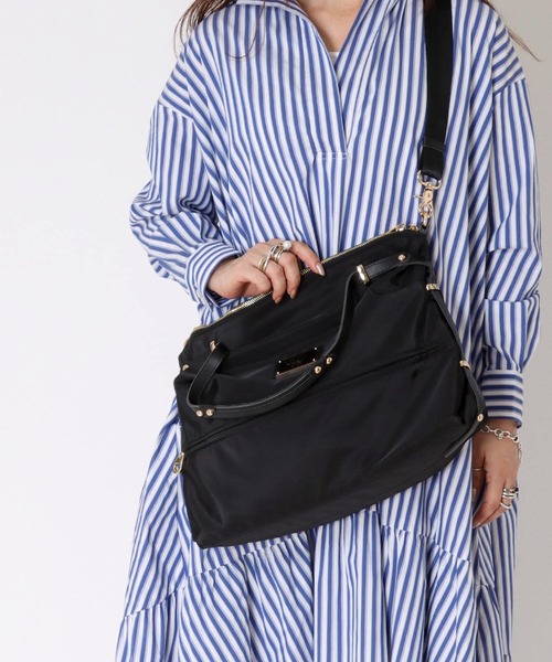 Three Four Time（ｽﾘｰﾌｫｰﾀｲﾑ）の「トリムレザージッパーポケットナイロンBAG　＠（ショルダーバッグ・レディース・ブラック・FREE）」の3枚目の写真