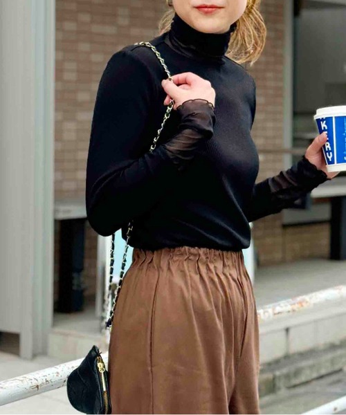 DIARIUM（ディアリウム）の「【日本製】チュール切替えテレコプルオーバー（Tシャツ/カットソー・レディース・グレイッシュベージュ/ブラック/チャコールグレー/オフホワイト・M）」の16枚目の写真