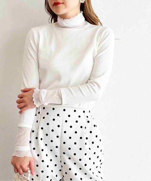 DIARIUM（ディアリウム）の「【日本製】チュール切替えテレコプルオーバー（Tシャツ/カットソー・レディース・グレイッシュベージュ/ブラック/チャコールグレー/オフホワイト・M）」の9枚目の写真