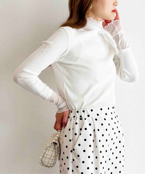 DIARIUM（ディアリウム）の「【日本製】チュール切替えテレコプルオーバー（Tシャツ/カットソー・レディース・グレイッシュベージュ/ブラック/チャコールグレー/オフホワイト・M）」の8枚目の写真