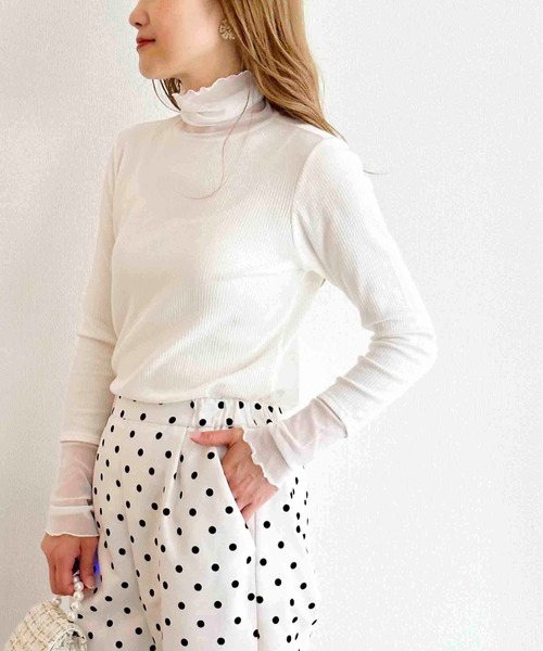 DIARIUM（ディアリウム）の「【日本製】チュール切替えテレコプルオーバー（Tシャツ/カットソー・レディース・グレイッシュベージュ/ブラック/チャコールグレー/オフホワイト・M）」の6枚目の写真