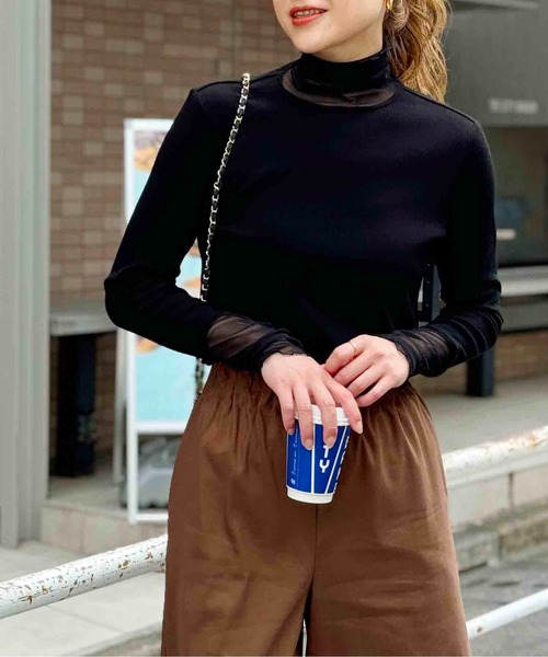 DIARIUM（ディアリウム）の「【日本製】チュール切替えテレコプルオーバー（Tシャツ/カットソー・レディース・グレイッシュベージュ/ブラック/チャコールグレー/オフホワイト・M）」の15枚目の写真