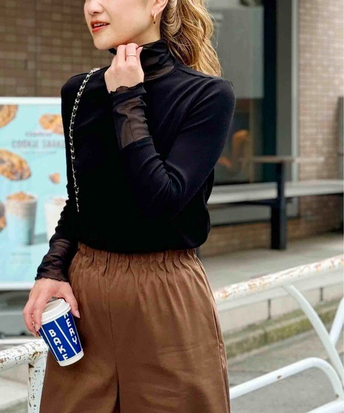 DIARIUM（ディアリウム）の「【日本製】チュール切替えテレコプルオーバー（Tシャツ/カットソー・レディース・グレイッシュベージュ/ブラック/チャコールグレー/オフホワイト・M）」の18枚目の写真