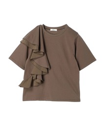 フリル カットソー ブラウン Tシャツ/カットソー（ブラウン/茶色系・フリル）ファッション
