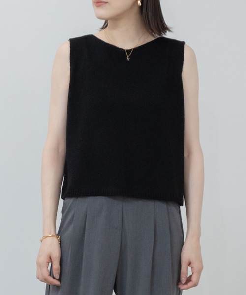 クロップド丈ノースリーブニットトップス/ 秋服 ニット ノースリ